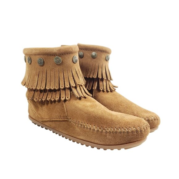 Minnetonka Womens Size 6.5 Brown Suede Fringe Ankle Moccasin Boots - Picture 1 of 9